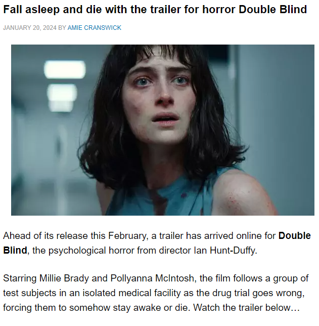 Fall asleep and die with the trailer for horror Double Blind